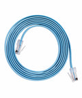 Cisco Console Rollover Cable 6 Ft M To M RJ45 Flat Molded Blue Network Cable For Cisco Routers And Servers Easy Terminal Hookup Yost Serial Device Wiring Standard Compatible Great For IT Pros coiled on white background