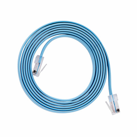 Cisco Console Rollover Cable 6 Ft M To M RJ45 Flat Molded Blue Network Cable For Cisco Routers And Servers Easy Terminal Hookup Yost Serial Device Wiring Standard Compatible Great For IT Pros coiled on white background
