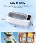 Compact 48KHz Ultrasonic Jewelry Cleaner Machine with four cleaning modes for eyeglasses, jewelry, in a carry-on bag scenario.