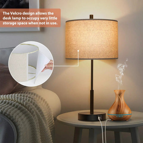 Set Of 2 Tall Touch Control Lamps With USB Ports, 3 Way Dimmable Bedside Nightstand Lights, 22.5 Inch Tall With Beige Fabric Shades