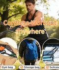Man using Cordless Battle Rope For Home Gym Grab And Go Training, Portable Rope Fitness Equipment For HIIT outdoors, shown in bags