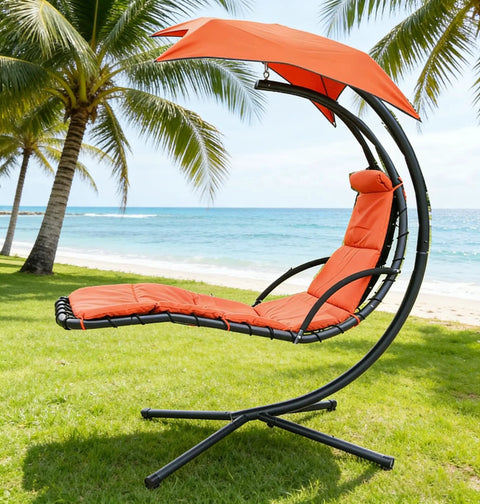 Freestanding Arc Stand Hanging Chaise Lounge Swing Chair With Curved Steel Frame For Patio Poolside Or Backyard Relaxation Hammock Lounger