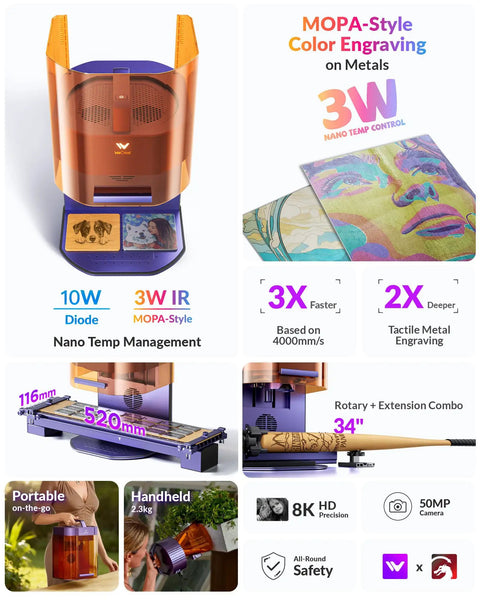 Lumos Portable Laser Engraver With 3W IR And 10W Diode Built In 50MP Camera For Color Marking On Metal Ultra Fast 4000mm Per Second