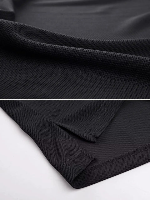 Close-up of Men's Black Quick-Dry Polo Shirt For Work And Tactical Use fabric and sleeve detail, durable polyester