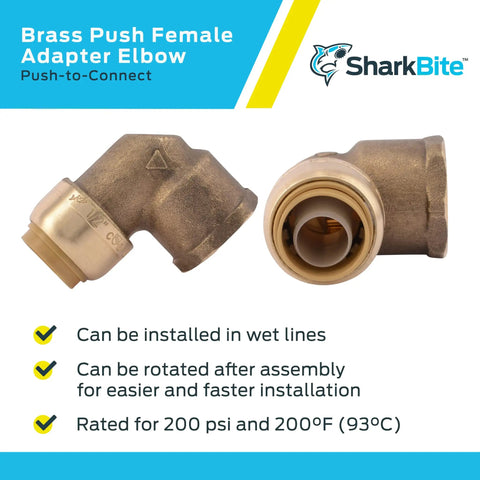 Half Inch To Half Inch Push To Connect 90 Degree Female Elbow Brass Plumbing Fitting For PEX Copper CPVC PE-RT SDR-9 HDPE Pipe