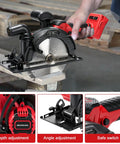 Badass Six Point Five Inch Cordless Circular Saw With Brushless Bldc Motor 1100 Watt 6200 Rpm showing depth and angle adjustment features