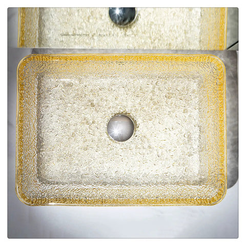 Go Big Or Go Home Bathroom Remodel With This Premium Crystal Glass Vessel Basin Featuring Tough Rectangular Design and Smooth Pop Up Drain.