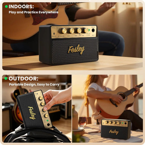 Compact 10W Bluetooth Guitar Amp For Practice With Dual Clean And Distortion Channels Rechargeable Mini Amp indoors outdoors
