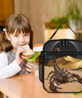 Girl with Desert Scorpion Eclipse Insulated Lunch Box For Women And Men, showing design with scorpion and desert theme.