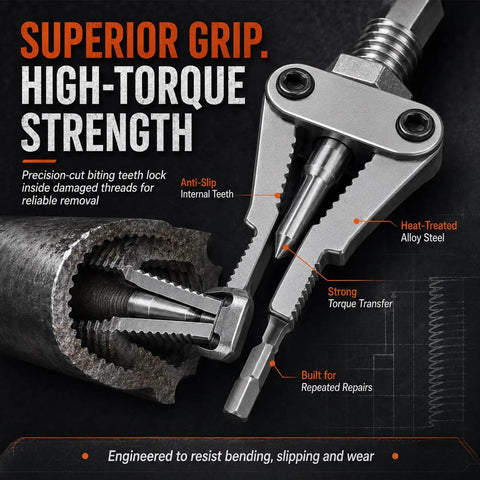 Heavy Duty Drill Powered Broken Pipe Thread Extractor And Three In One Bolt Remover Tool With Hex Shank Fits Impact Drives For Fast Plumbing Repairs On Job Sites, alloy steel