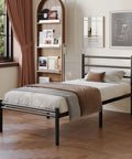 Heavy Hitter Twin XL Bed Frame With Sleek Round Headboard And Footboard Built Like Iron For Unshakable Stability Reinforced Steel Slats Handle Up To 1500 Lbs in cozy bedroom setting.
