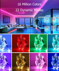 Music Sync RGB LED Strip Lights With App And Remote Control 50 Ft Two Rolls Multicolor Ambiance in a living room setup