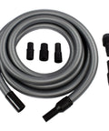 Upright and Canister Vacuum Extension Hose and Attachment Kit with adapters shown coiled on white background