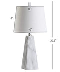 White Marble Look Resin Table Lamp With Faceted Contemporary Design, Cool Bedside Lamp For Bedroom Or Living Room, 20.5-inch tall