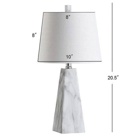 White Marble Look Resin Table Lamp With Faceted Contemporary Design, Cool Bedside Lamp For Bedroom Or Living Room, 20.5-inch tall