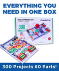 STEM Electronics Kit for Kids 8 Plus 300 Hands On Projects to Learn Circuits and Engineering Build Radios, Sensors, Fans, and More, 60 Parts, Full Color Manual box and circuit boards