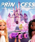 Pink Purple 1:20 Scale RC Monster Truck With LED Lights cruising in front of a fantasy castle, DIY windmills attached, colorful scene
