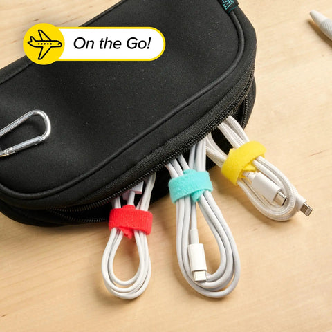 Self-Gripping Cable Ties Set, Multi-Color 40 Pack, Reusable Hook And Loop Cable Wraps For Cord Management securing cables to a pouch