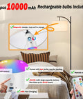 Go Anywhere Cordless Battery Powered Floor Lamp With Remote Control, featuring touch control and charging features in a room.