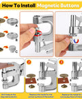 2-In-1 Leather Rivet and Magnetic Snap Fastener Kit With Pliers, 180-Piece Set installation guide for magnetic buttons