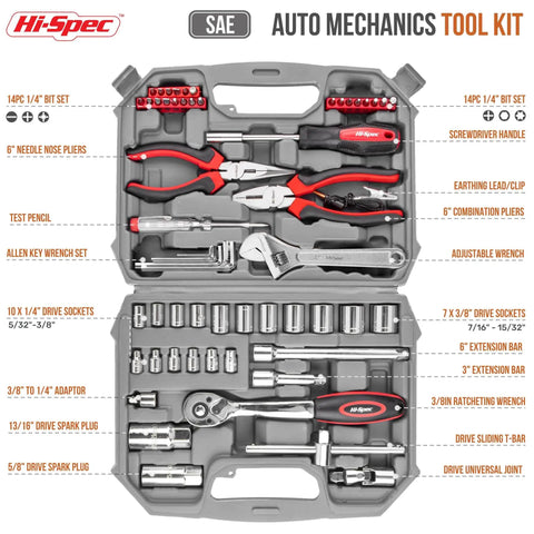 67 Piece SAE Auto Mechanic Tool Kit For Cars And Motorcycles With Sockets Ratchet Wrench Pliers And More Ideal For Garage Repairs And Quick Fixes That Holds Up In A Busy Shop
