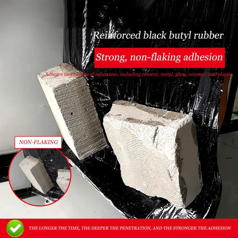 Self Adhesive Roof Underlayment Roll Super Thick Bitumen Membrane Flashing Tape for Asphalt Shingles Waterproof Sealant keeps Roof Dry as a Bone, showing strong adhesion on different surfaces.