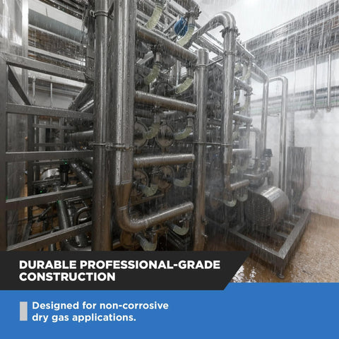 Natural gas regulator installed in an industrial stainless steel piping system