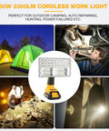 Beast LED Work Light 30W 3300LM With 110 Degree Pivot Zinc Alloy Body used for camping, auto repair, and outdoor activities