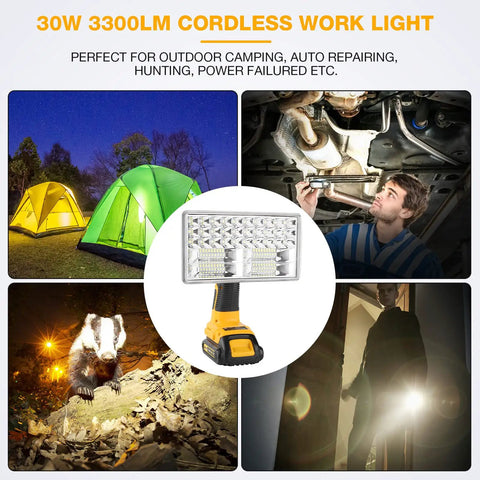 Beast LED Work Light 30W 3300LM With 110 Degree Pivot Zinc Alloy Body used for camping, auto repair, and outdoor activities