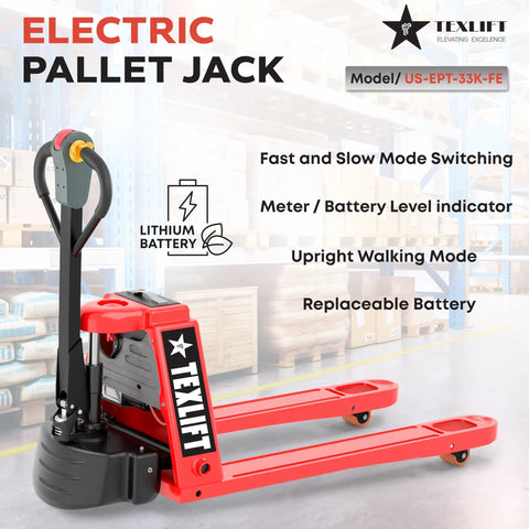 TEXLIFT 3300 Lb Full Electric Power Pallet Jack Standard Duty Pallet Truck with lithium battery and upright walking mode