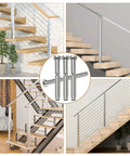 T316 Stainless Steel Invisible Cable Railing Kit With 3/16 Inch Cables And Swage Stud End Fittings For 2X2 Wood Or Metal Posts 50 Pack shown on stairs.
