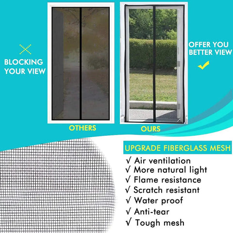 Comparison of two screen doors highlighting better ventilation and view with Magnetic Screen Door 36 X 82 Inches, Heavy Duty Reinforced Fiberglass Mesh, Black Modern Style.