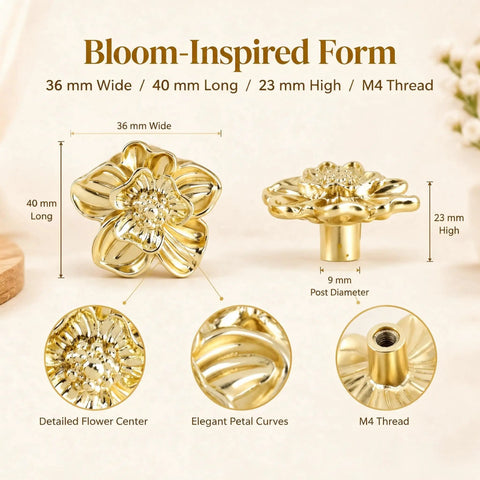 Killer Antique Brass Flower Drawer Knobs Top Notch Zinc Alloy Cabinet Pulls Heavy Duty Vintage Hardware, 40x36x23mm size.