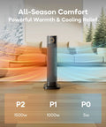 Indoor And Outdoor 1500W Tower Heater And Fan Combo With Remote Instant Infrared Heat No Fuss Easy Setup three modes