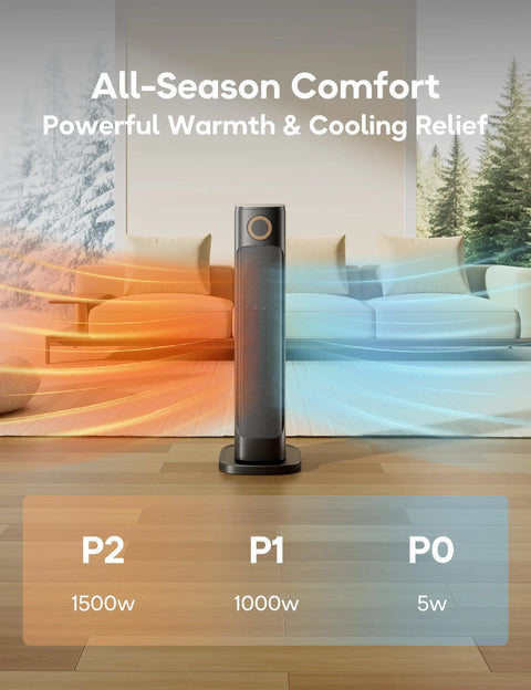 Indoor And Outdoor 1500W Tower Heater And Fan Combo With Remote Instant Infrared Heat No Fuss Easy Setup three modes