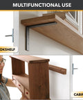 Person installing a wooden shelf and cabinet on a wall using steel stud mounting kit with heavy duty anchors for solid support.