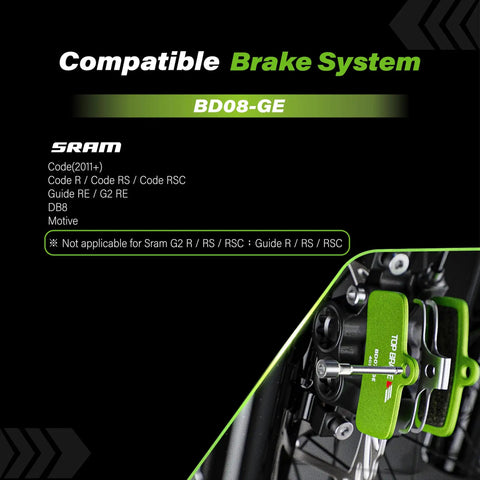 Graphene Compound Mountain Bike Brake Pads For SRAM Avid Code R E RSC Guide RE G2 RE DB8 Motive, installed on bike