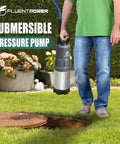 Person holding a Workhorse 1.5 HP Deep Well Submersible Water Pump for Home, Garden and Farm Irrigation, 115V next to a well cover