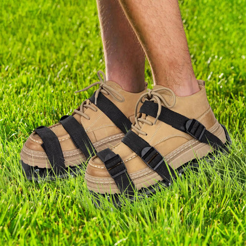 Heavy Duty Lawn Aerator Shoes With Stainless Steel Shovel For Easy Yard Work And Lawn Soil Aeration Universal Size With Secure Buckle Straps Easy On And Off And Included Shovel For Quick Cleanup On Lawns Gardens Patios And Yards Black