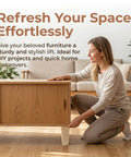 Person adjusting wooden furniture with solid wood sofa legs 6.7 inches for stability, ideal for quick home makeover.