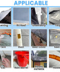 Kickass Clear Heavy Duty Repair Tape For Motorhome Roof Tent Boat Awning Fabric on various surfaces like awnings and tents