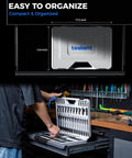 Person organizing 98 Piece Master Allen And Torx Bit Socket Set With 1/4, 3/8 And 1/2 Inch Drives in drawer