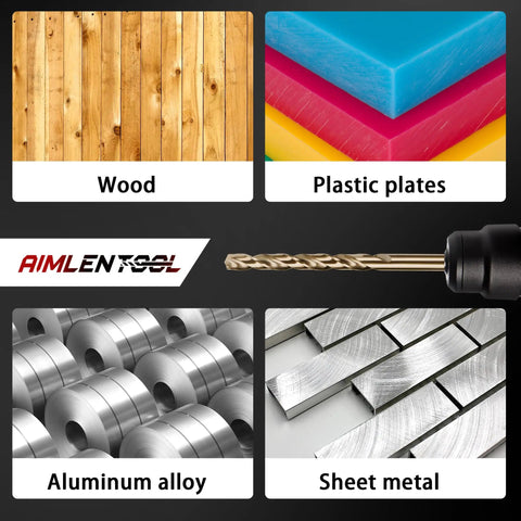 Materials that 13-Piece Cobalt Drill Bit Set For DIY Pros M35 HSS 1/16 To 1/4 Inch can drill, including wood, plastic, aluminum, and metal.
