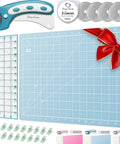 Turquoise rotary cutter set with 45mm blade, 5 replacement blades, A3 cutting mat, acrylic ruler and craft clips