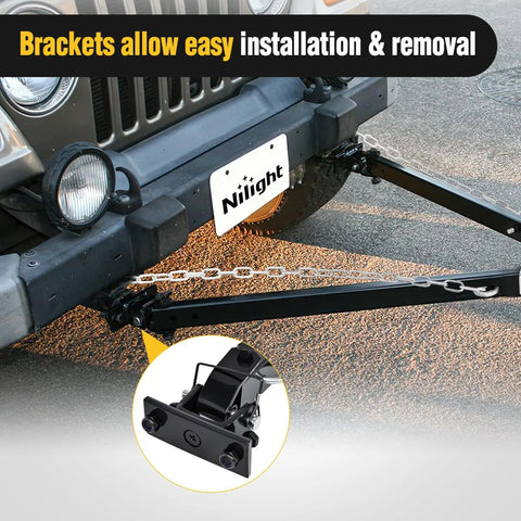 Beefed Up Tow Bar With Quick Connect Brackets And Safety Chains 2 Inch Hitch Ball 5500 Lb Towing Capacity 41 Inch Opening Bumper Mounted Universal Towing Bar For RV Car Trailer Truck Alloy Steel installed on Jeep bumper
