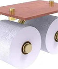 Que Collection 2 Roll Wood Shelf Toilet Paper Holder With Concealed Mounting Satin Brass Finish Solid Brass Build Durable Hardwood Shelf