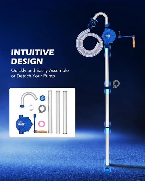 Heavy Duty Hand Crank Drum Pump Uses Adjustable Telescoping Suction Tube To Handle Five To Fifty Five Gallon Drums For Fast Oil And Fuel Swaps Zero Drama Guaranteed, assembled with hose.
