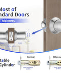 Keyless Entry Door Knob With Keypad For Home And Office, No Fuss Setup Electronic Code Lock With Auto Lock In 3 Seconds shown on a door.