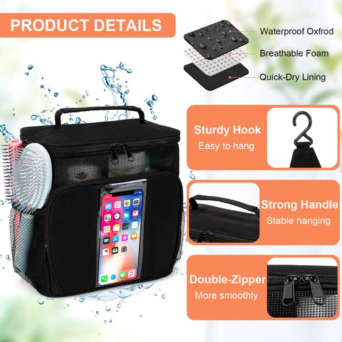 Must Have Dorm Room Shower Caddy For Guys And Gals Quick Dry Mesh Organizer with elastic pockets, sturdy hook, and strong handle