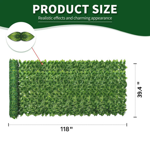 Watermelon Leaves Faux Ivy Privacy Fence Screen For Indoor Outdoor Use, UV Resistant, Realistic Fake Ivy Wall Hedges, 118x39.4 inches